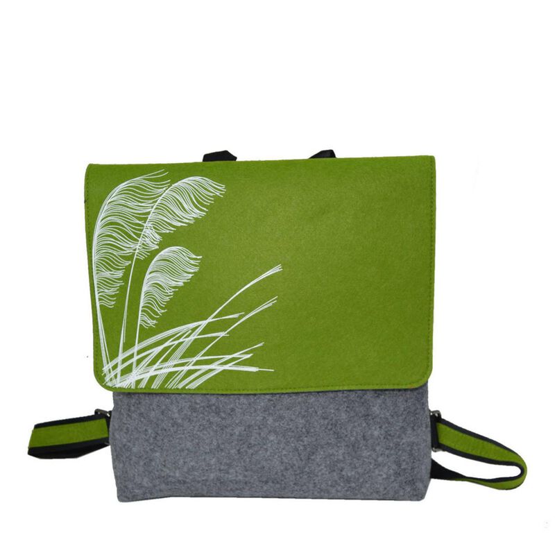 Jo Luping Toetoe White On Green Light Grey Ecofelt Backpack image number 0